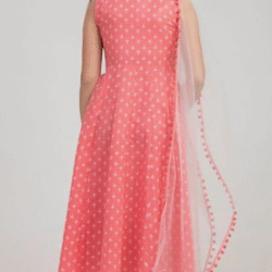 Alternative view of Cotton Blend Sleeveless Fit & Flare Kurti Set with Dupatta - Peach
